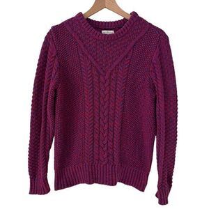 L.L. Bean Signature Cotton Pink Blue Crewneck Cable Knit Pullover Sweater Size S